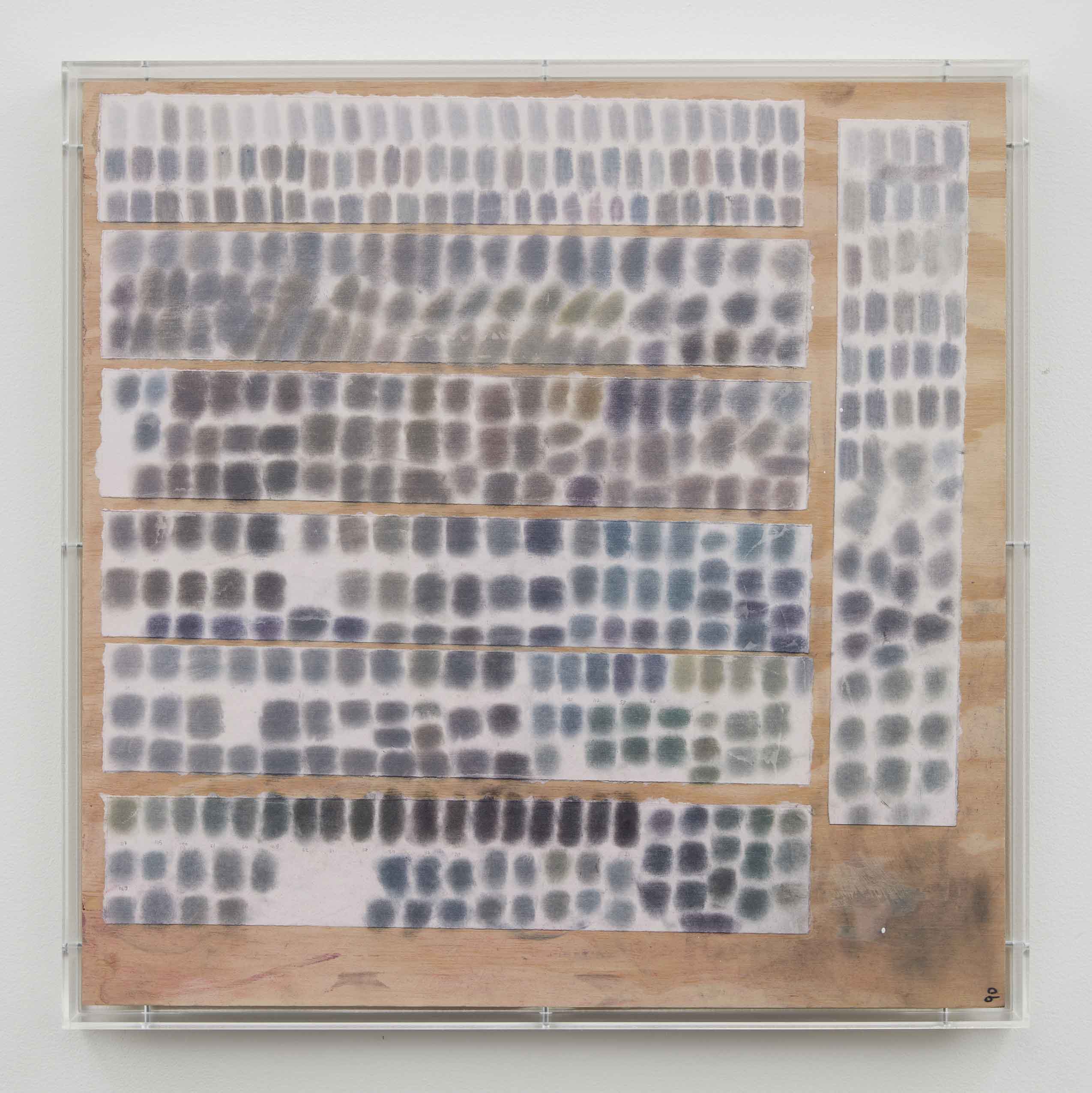 Elise Nguyen Quoc, <i>Drawing I</i>, 2026. Pigment on paper mounted on wood, in plexibox, 25 x 25 x 2 in (63.5 x 63.5 x 5.1 cm)